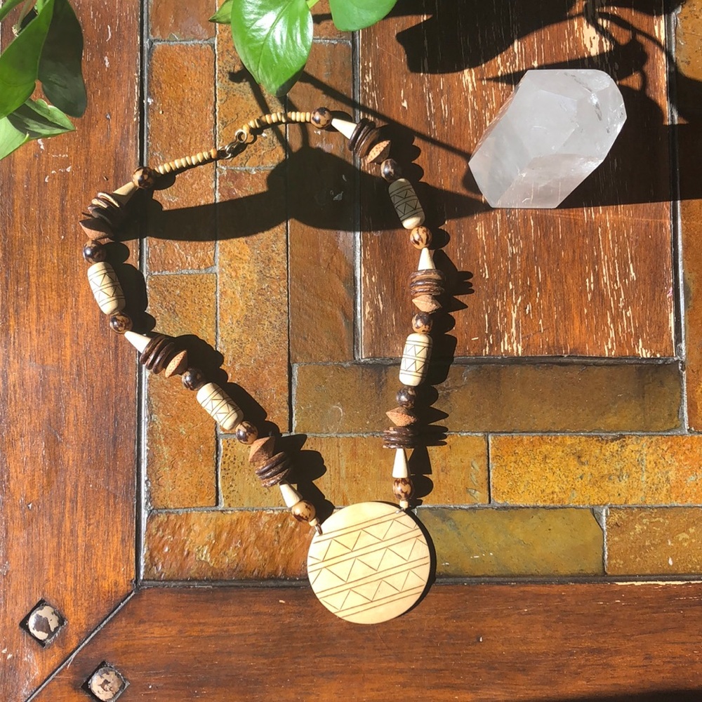 Wooden necklace tribal necklace vintage necklace